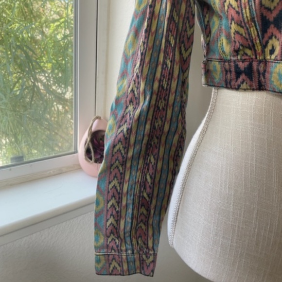 Forever 21 Premium Denim | Tribal Aztec Boho Cropped Denim Jacket Y2K Size S - Picture 4 of 12